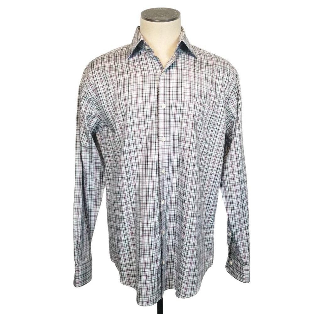 Peter Millar Crown Ease Tango Pinwheel 100% Cotton Button Down Plaid Shirt Sz L